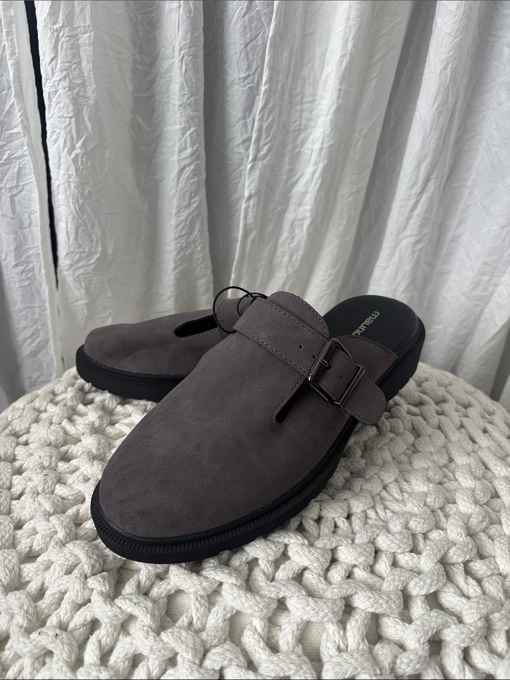 Maurices Women's Gray Suede-Look Buckle Mules